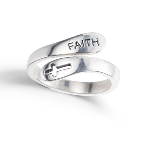 Adjustable Ring Engraved Faith Cross