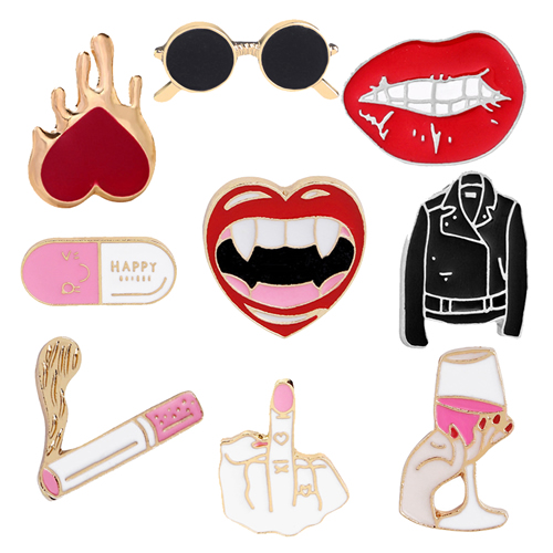 JLJ Enamel Pin Set Punk Cute Brooches for Party Vampire Skull Wi